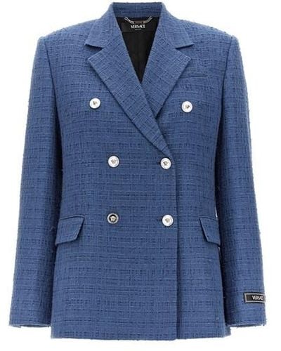 Versace Bouclè Tweed Blazer - Blue