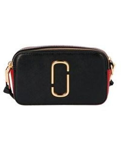 Marc Jacobs Borsa snapshot camera bag small in pelle bicolor con maxi tracolla a righe - Nero