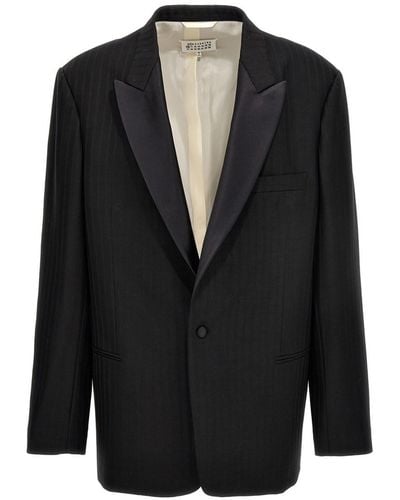 Maison Margiela Striped Single Breast Blazer Jacket - Black