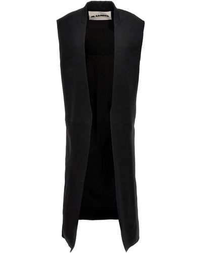 Jil Sander Two-material Long Vest - Black