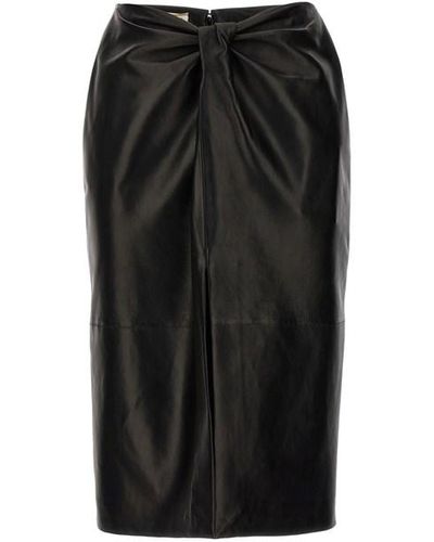 Saint Laurent Ruched Detail Leather Skirt Skirts - Black