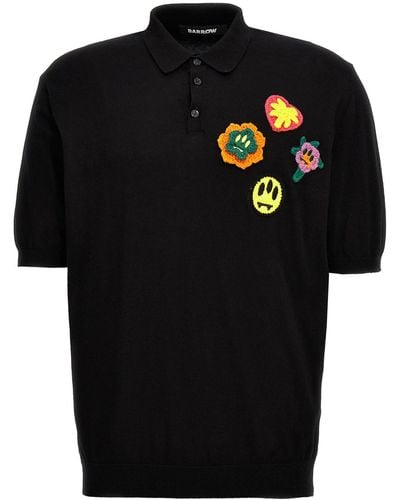 Barrow Crochet Embroidery Polo Shirt - Black