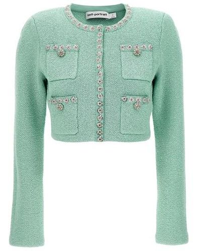 Self-Portrait Cardigan 'Mini Sequin Knit' - Verde