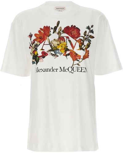 Alexander McQueen Holländisches T-Shirt Mit Blumendruck - Weiß
