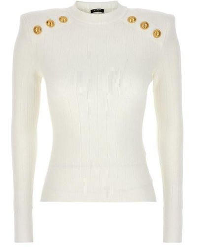 Balmain Logo Button Sweater - White