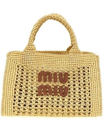 Miu Miu Raffia Crochet Handbag - Metallic