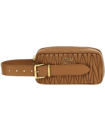 Miu Miu Matelassé Leather Clutch Bag - Brown