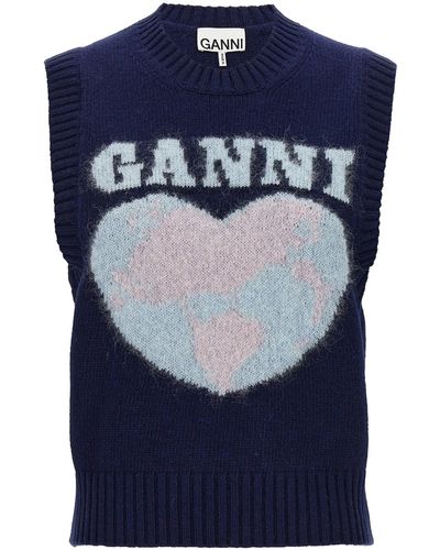 Ganni Logo Intarsia Vest - Blue