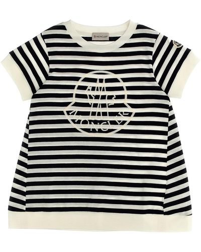 Moncler Logo Embroidery Striped T-shirt - Black