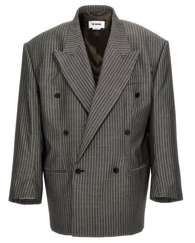 Hed Mayner Pinstriped Double-breasted Blazer - Gray