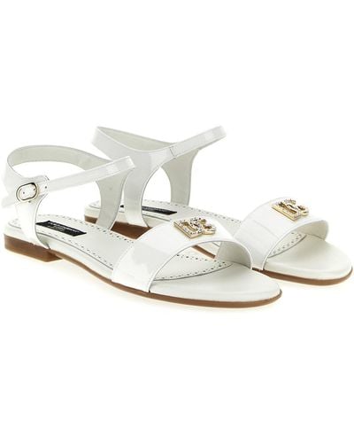 Dolce & Gabbana Logo Patent Sandals - White