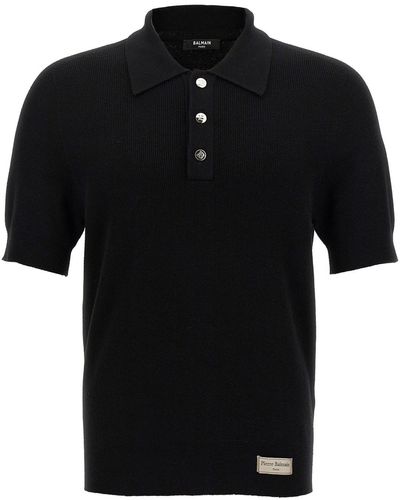 Balmain 'label' Polo Shirt - Black