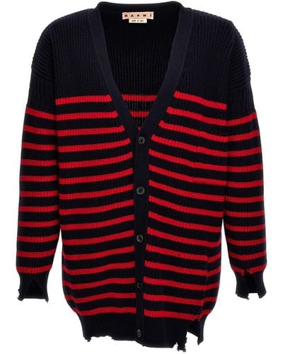 Marni Destroyed Effect Striped Cardigan - Red