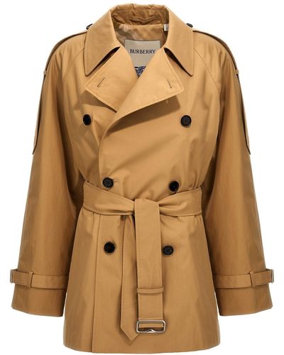 Burberry Double-breasted Short Trench Coat - Brown