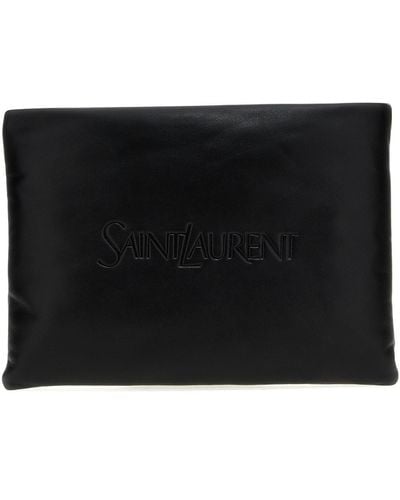 Saint Laurent Logo Padded Clutch Bag - Black