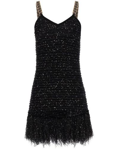 Balmain Tweed Fringe Mini Dress - Black