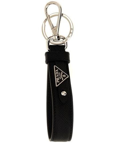 Prada Triangle-logo Leather Keychain - Black
