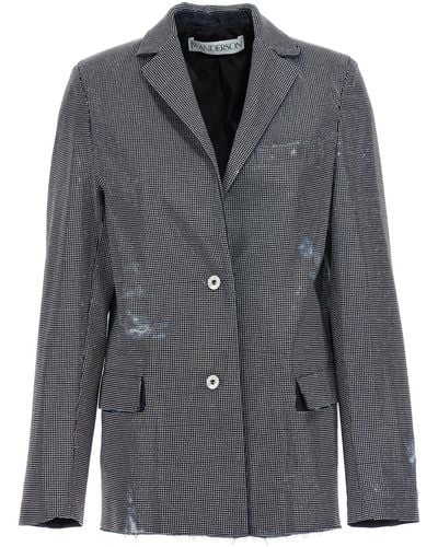 JW Anderson Used Sequin Denim Blazer Jacket - Grey