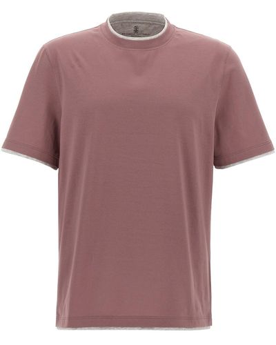 Brunello Cucinelli T-Shirt Mit Doppeltem Saum - Pink