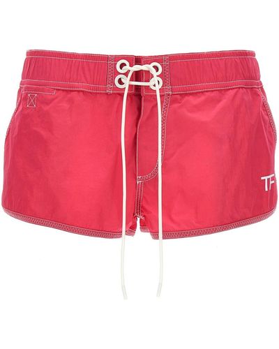 Tom Ford Shorts Aus Nylon Mit Logo - Rot