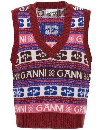 Ganni Logo Vest Gilet Multicolor - Red