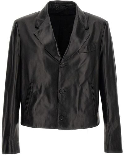 Ferragamo Leather Blazer Jacket - Black