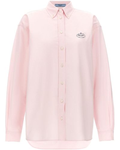 Prada Logo Embroidery Shirt - Pink