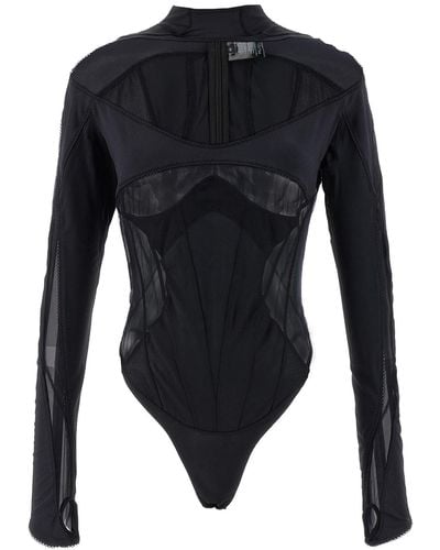 Mugler 'multi-layer Lingerie' Bodysuit - Black
