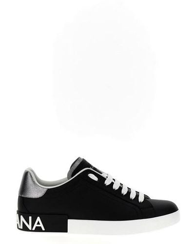 Dolce & Gabbana Portofino Branded-heel Leather Low-top Sneakers - Black