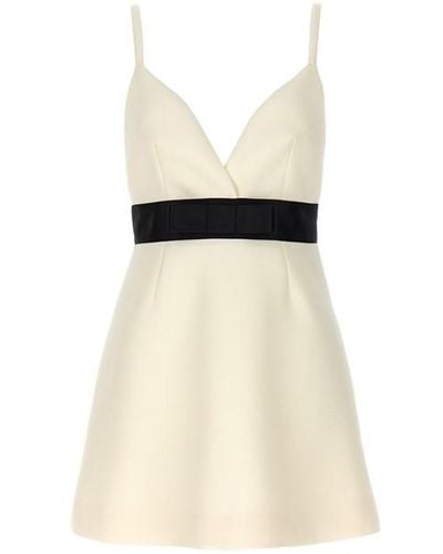 Dolce & Gabbana Wool And Satin Canvas Dress Abiti Bianco/Nero - Neutro