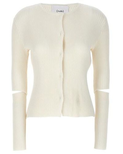 Nude Cutout Detail Ribbed Cardigan - White