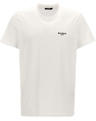 Balmain T-Shirt Mit Geflocktem Logo - Weiß