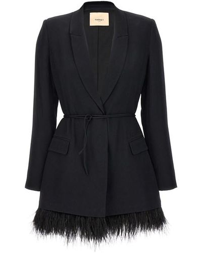 Twin Set Feather Blazer Dress - Black