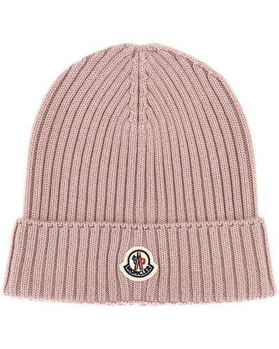 Moncler Logo Patch Beanie - Pink