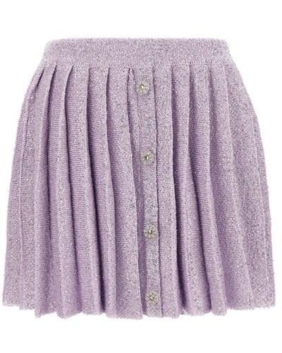 Self-Portrait Lilac Sequin Pleated Knit Skirt - Purple