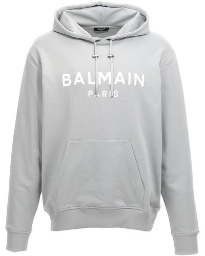 Balmain Logo Print Hoodie - Grey