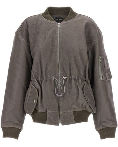 David Koma Oversize Leather Bomber Jacket - Grey