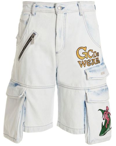 Gcds Bleached Embroidered Ultracargo' Bermuda Shorts - White
