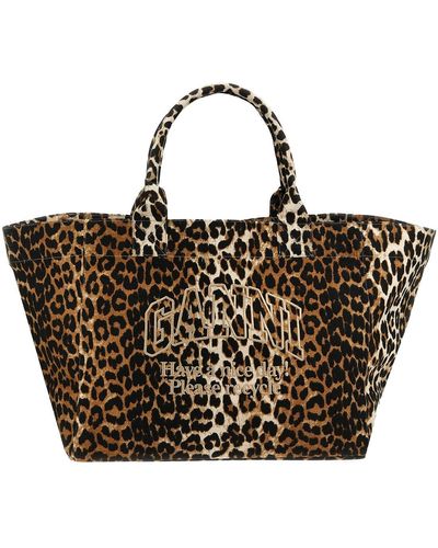 Ganni Oversized Leopard Shopping Bag - Brown
