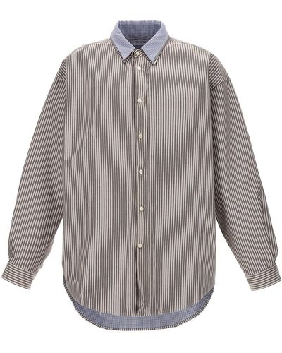 Hed Mayner 'pinstripe Oxford' Overshirt - Grey
