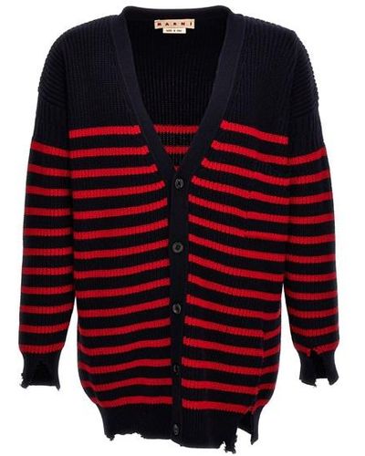 Marni Cardigan righe effetto destroyed - Rosso