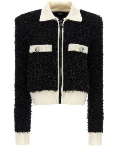 Balmain Furry Tweed Jacket - Black
