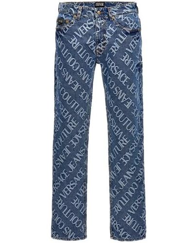 Versace All Over Logo Jeans Celeste - Blu