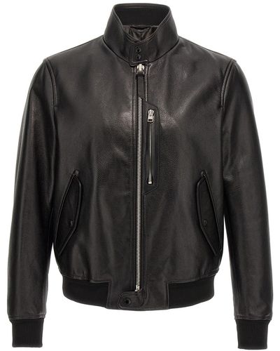 Tom Ford Grainy Leather Bomber Jacket - Black
