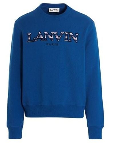 Lanvin Brushed Jacquard-knit Wool-blend Sweater in Blue for Men