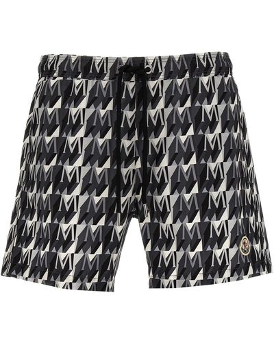 Moncler Logo Print Swim Shorts - White