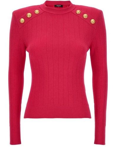 Balmain Logo Button Sweater - Red