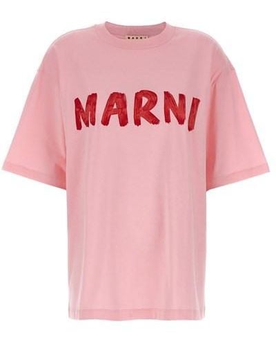 Marni T-shirt stampa logo - Rosa