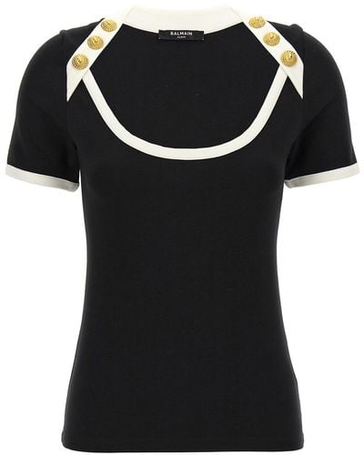 Balmain Logo Buttons T-shirt - Black
