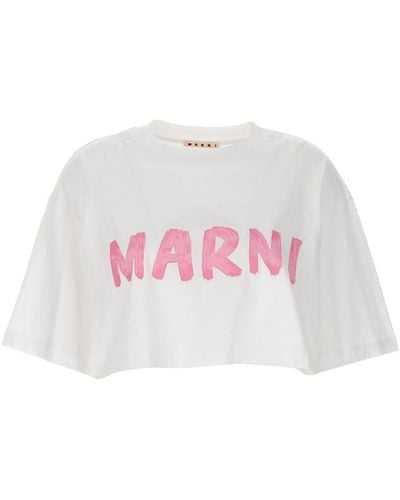 Marni Cropped-T-Shirt Mit Logodruck - Pink